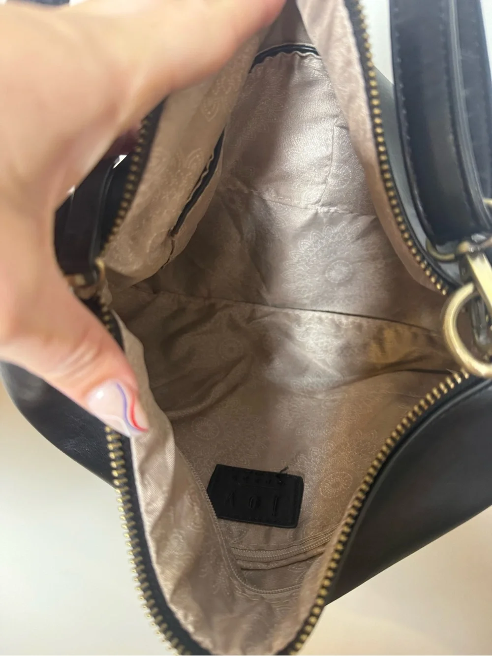 Joy Susan Black Leather Shoulder Bag with Gold Hardware